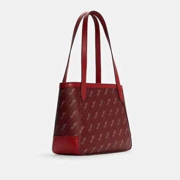 Coach Horse and Carriage Tote 27 Dot Print Coated Canvas Deep Red Large Bag - Picture 2 of 5